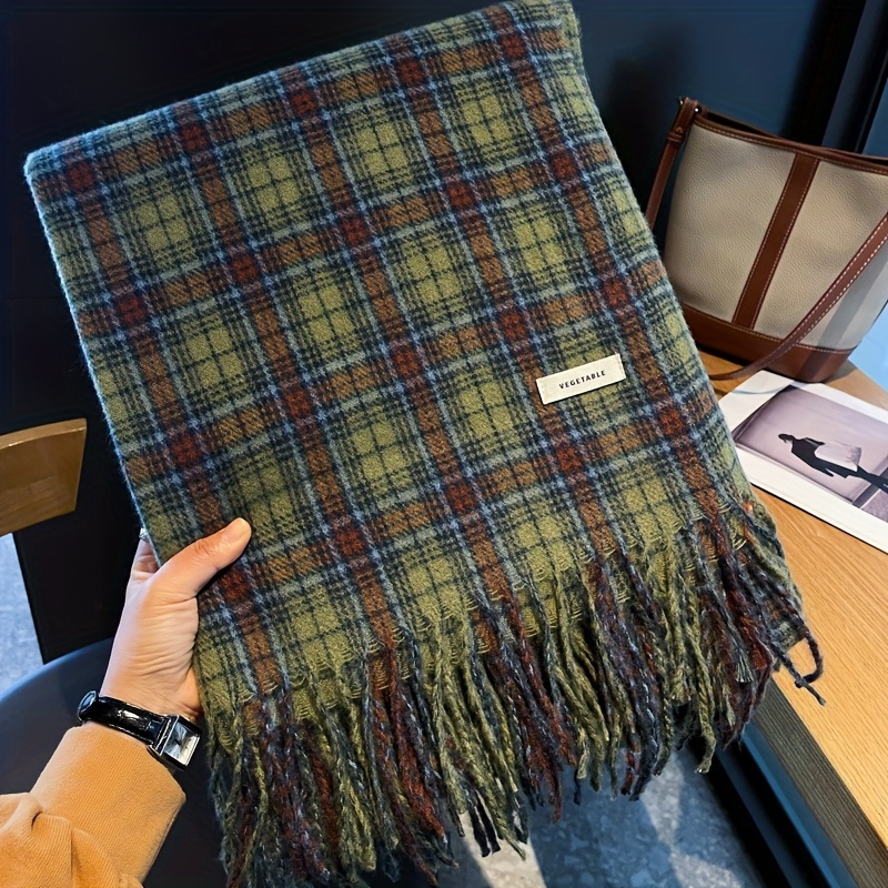 Vintage Green Plaid Tassel Sca - Cashmere Scarf review and price