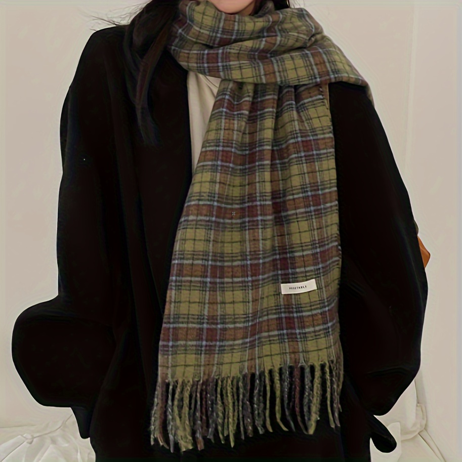 Vintage Green Plaid Tassel Sca - Cashmere Scarf review and price