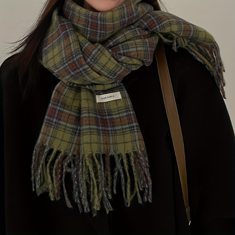 Vintage Green Plaid Tassel Sca - Cashmere Scarf review and price