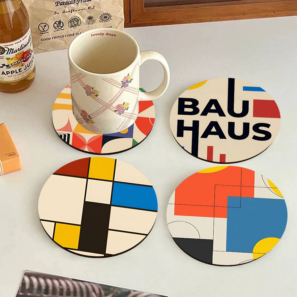 Abstract Bauhaus Round Wooden  - Marble Coaster Set review and price