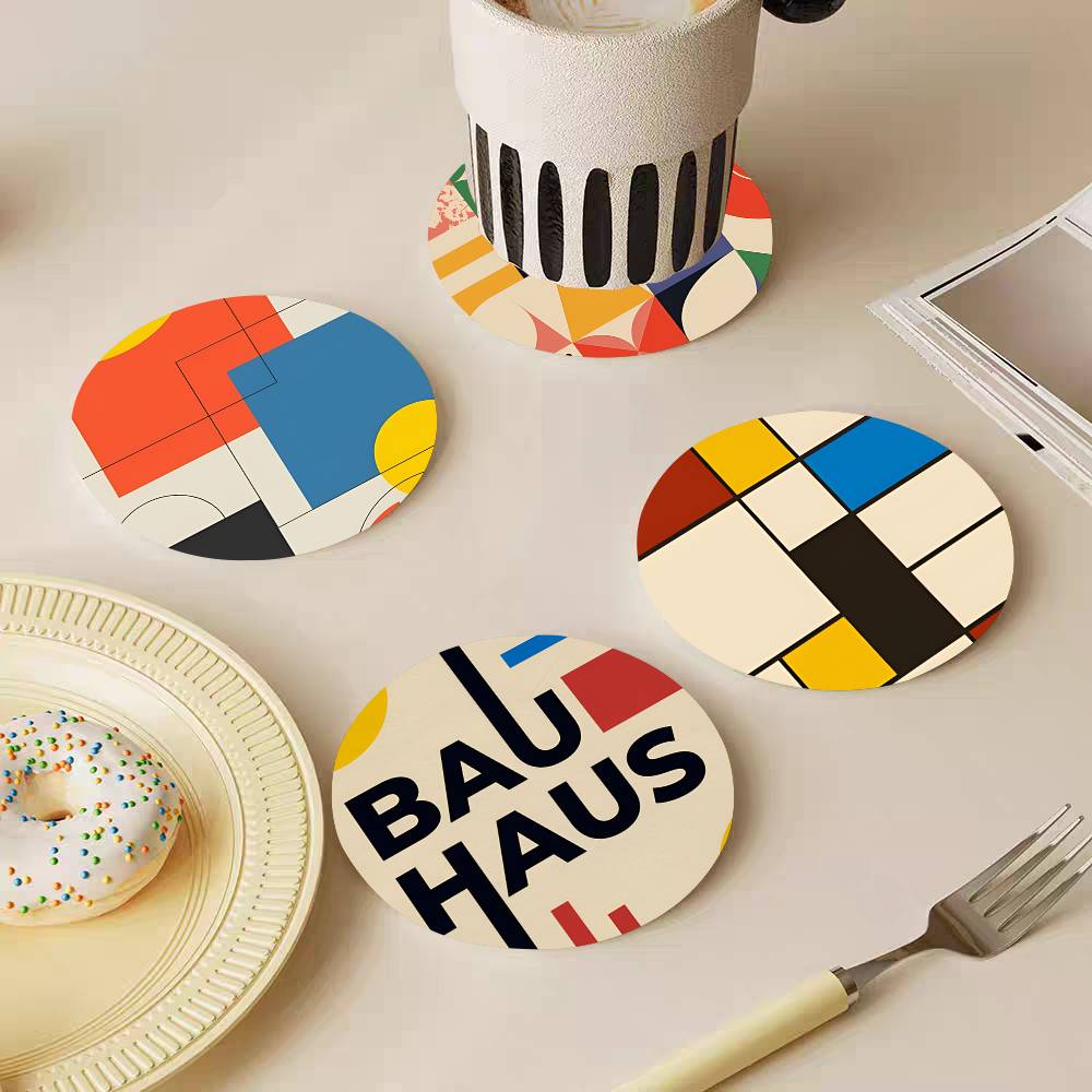 Abstract Bauhaus Round Wooden  - Marble Coaster Set review and price