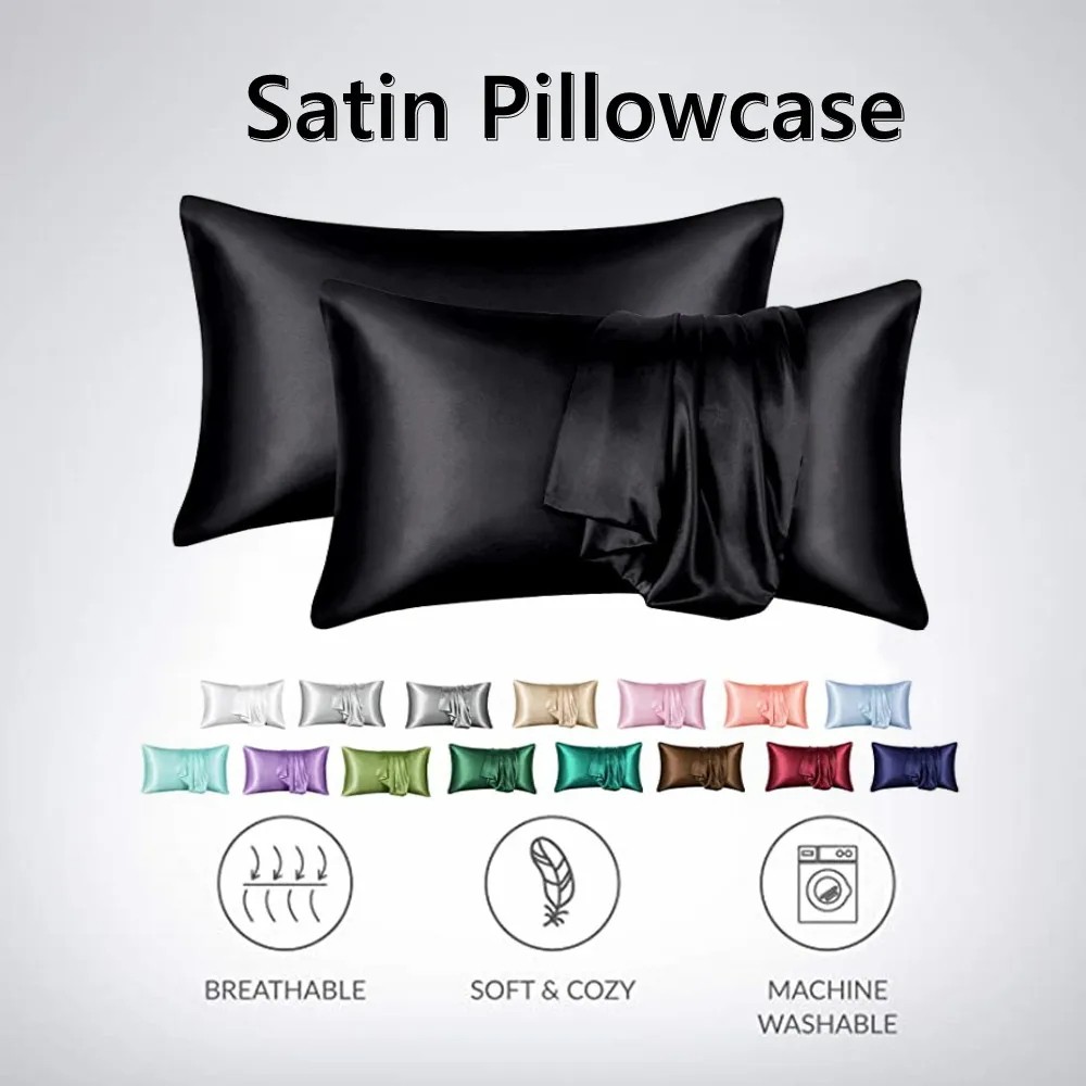 2pcs/lot Solid Silky Satin Ski - Silk Pillowcase review and price