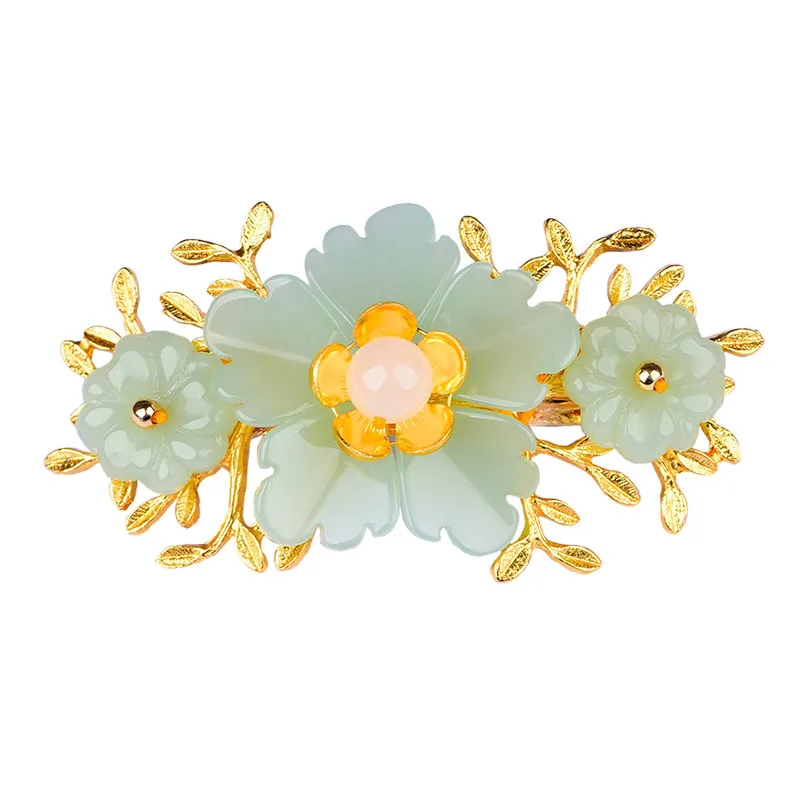 Green Jade Flower Barrette Des - Gold Plated Jewelry review and price
