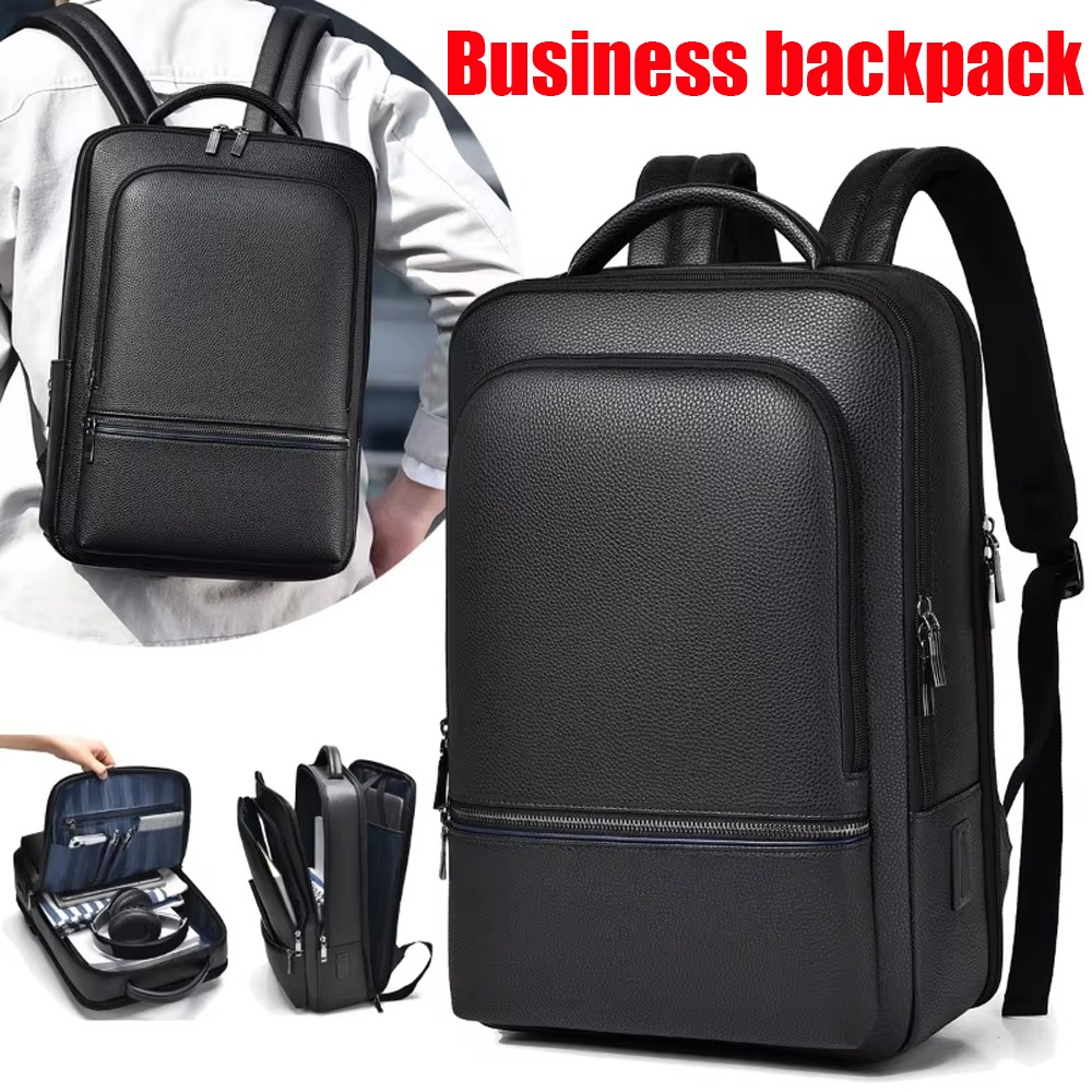 PU Leather Men's Backpack USB  - Leather Briefcase review and price